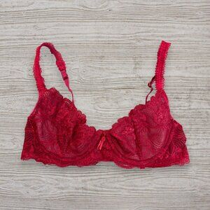VICTORIA'S SECRET Style 766 Red Lace Lined Gold Label Vintage 90s USA Bra 36B